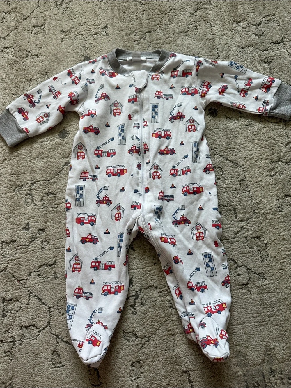 Kissy kissy White Baby One-Piece with Red Fire Truck Print